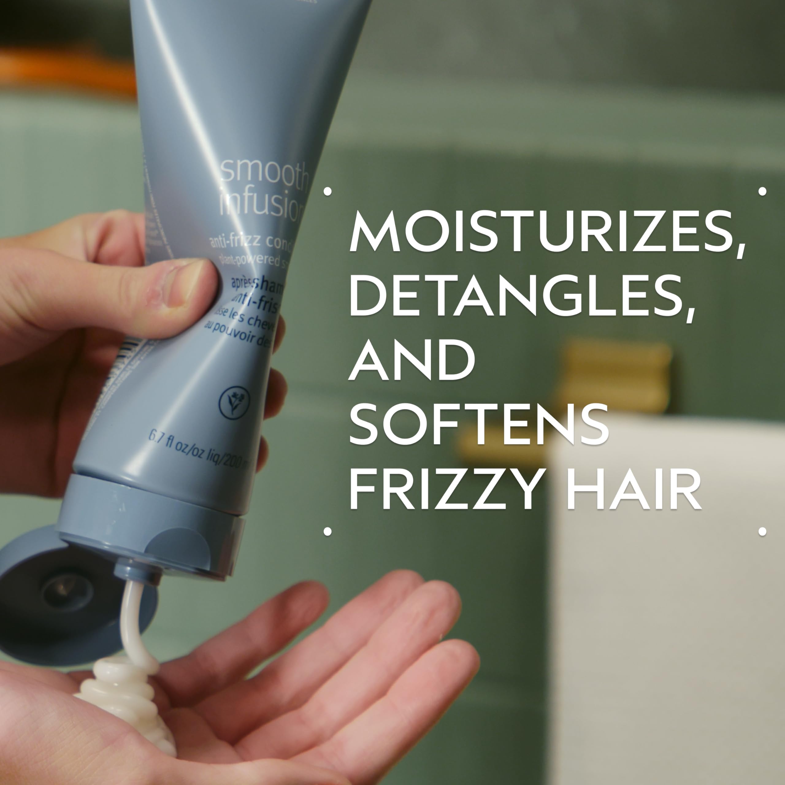 AVEDA pump and cap detail highlighting easy dispensing and control while conditioning