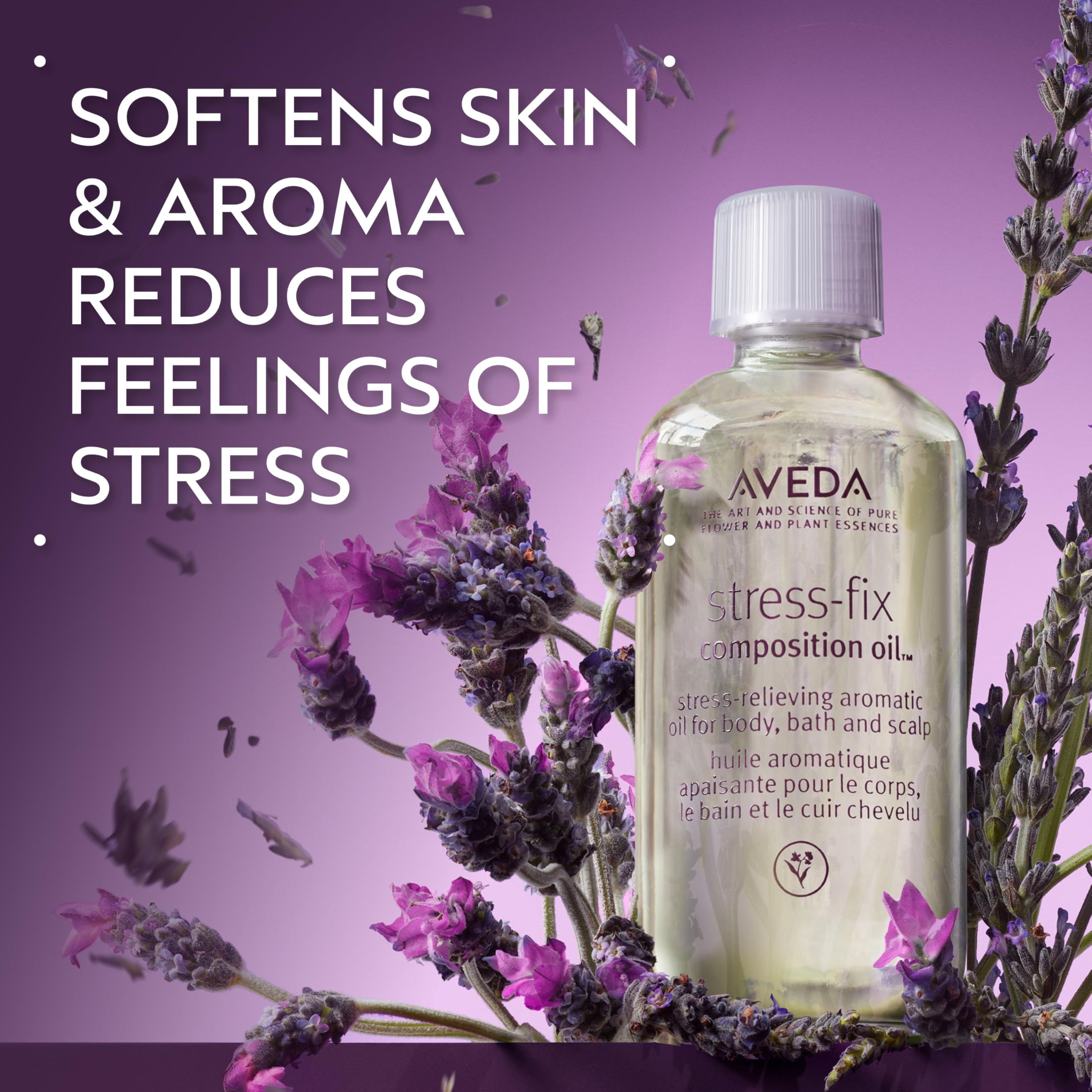 AVEDA bottle dispensing a drop of oil demonstrating controlled application benefit