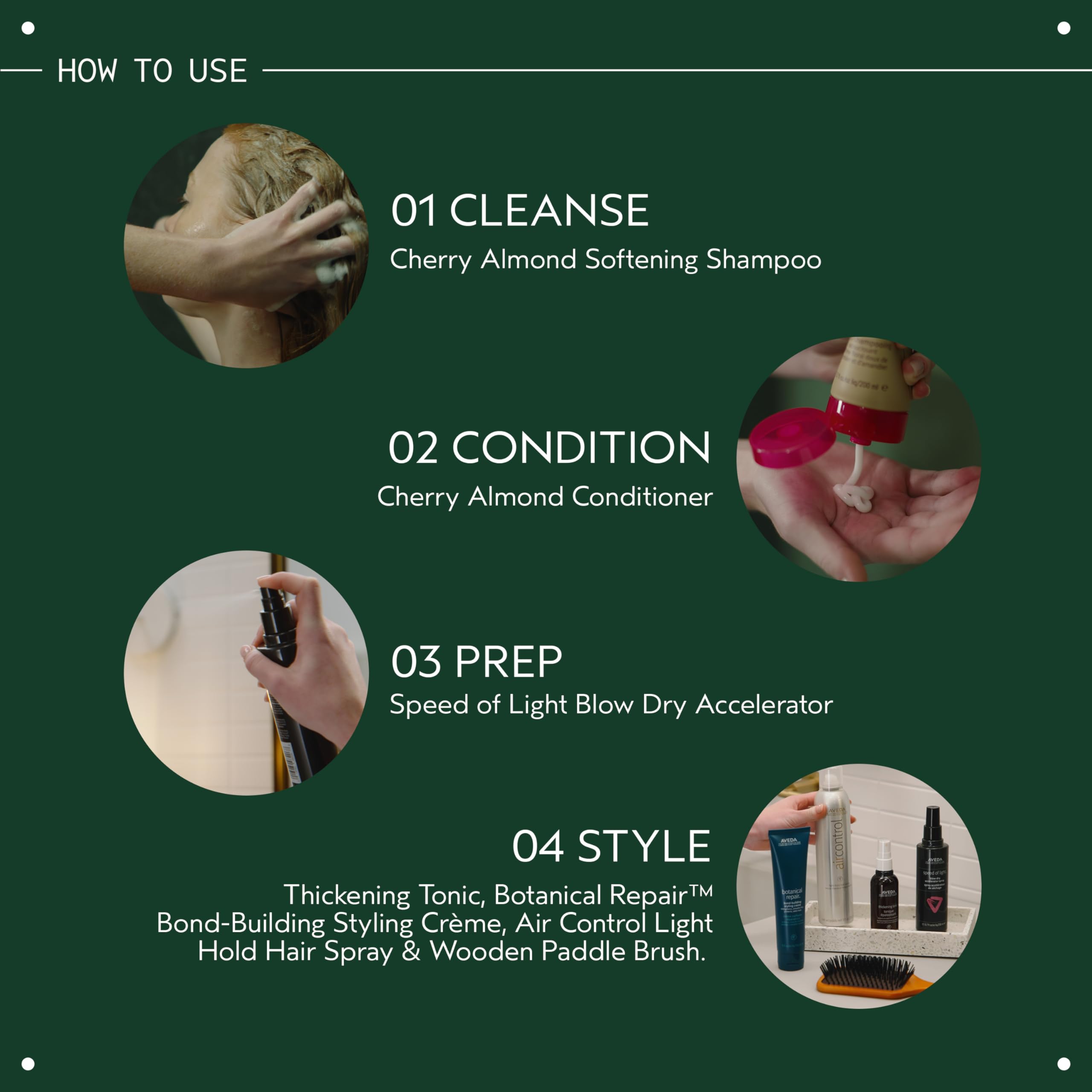 AVEDA application at roots on towel-dried hair demonstrating targeted lift and fuller look
