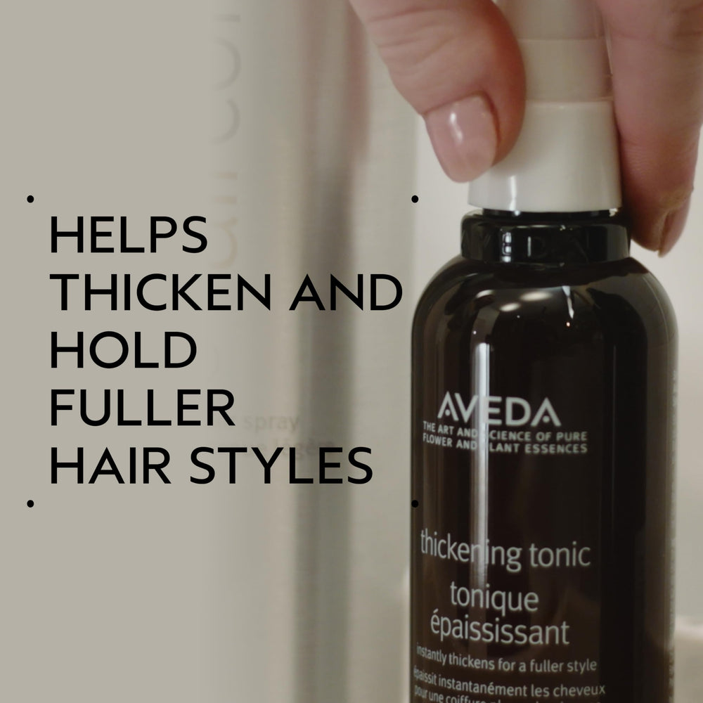 AVEDA tonic spraying mist over hair to add immediate thickness and lightweight body