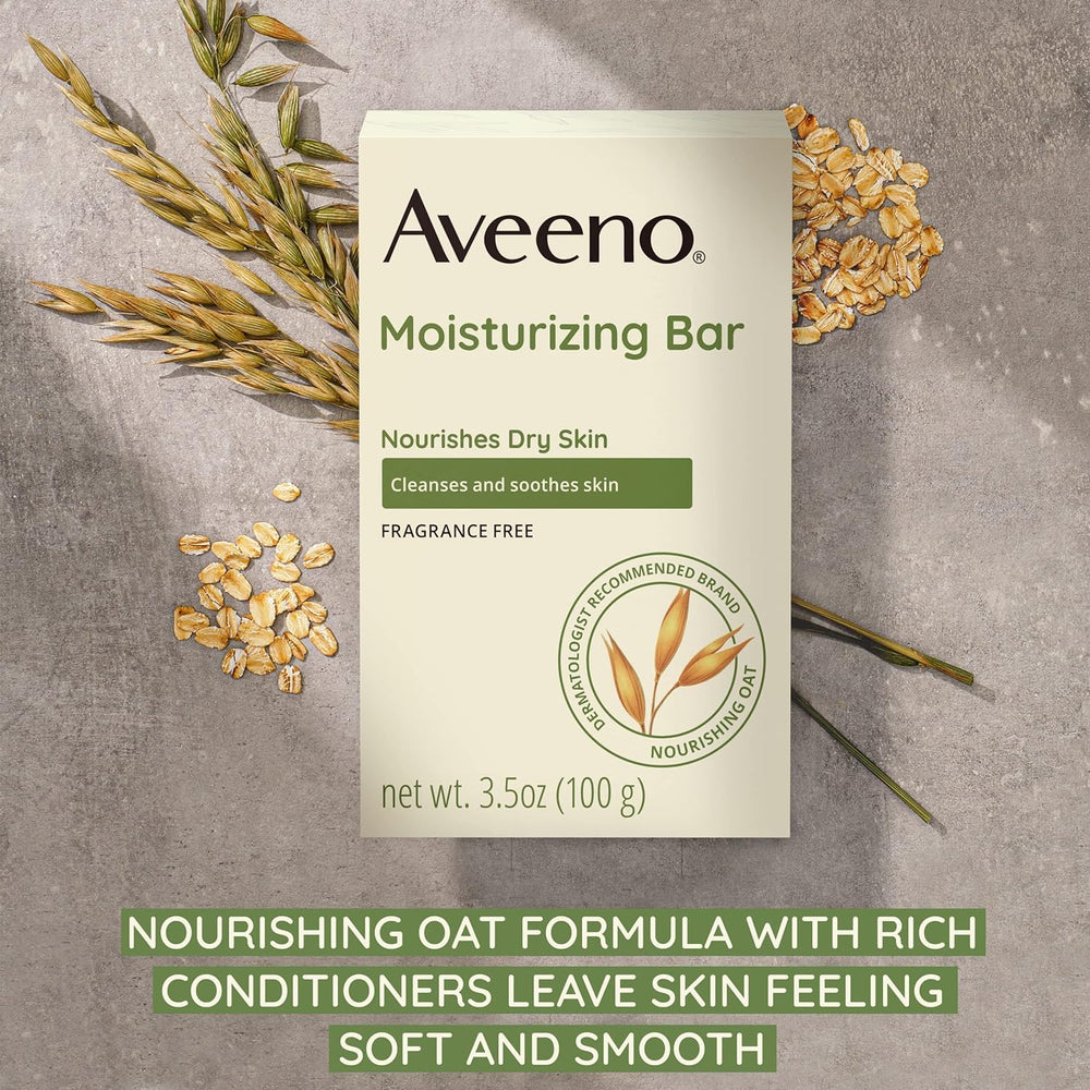 Close-up of Aveeno bar texture highlighting colloidal oatmeal for soothing benefit