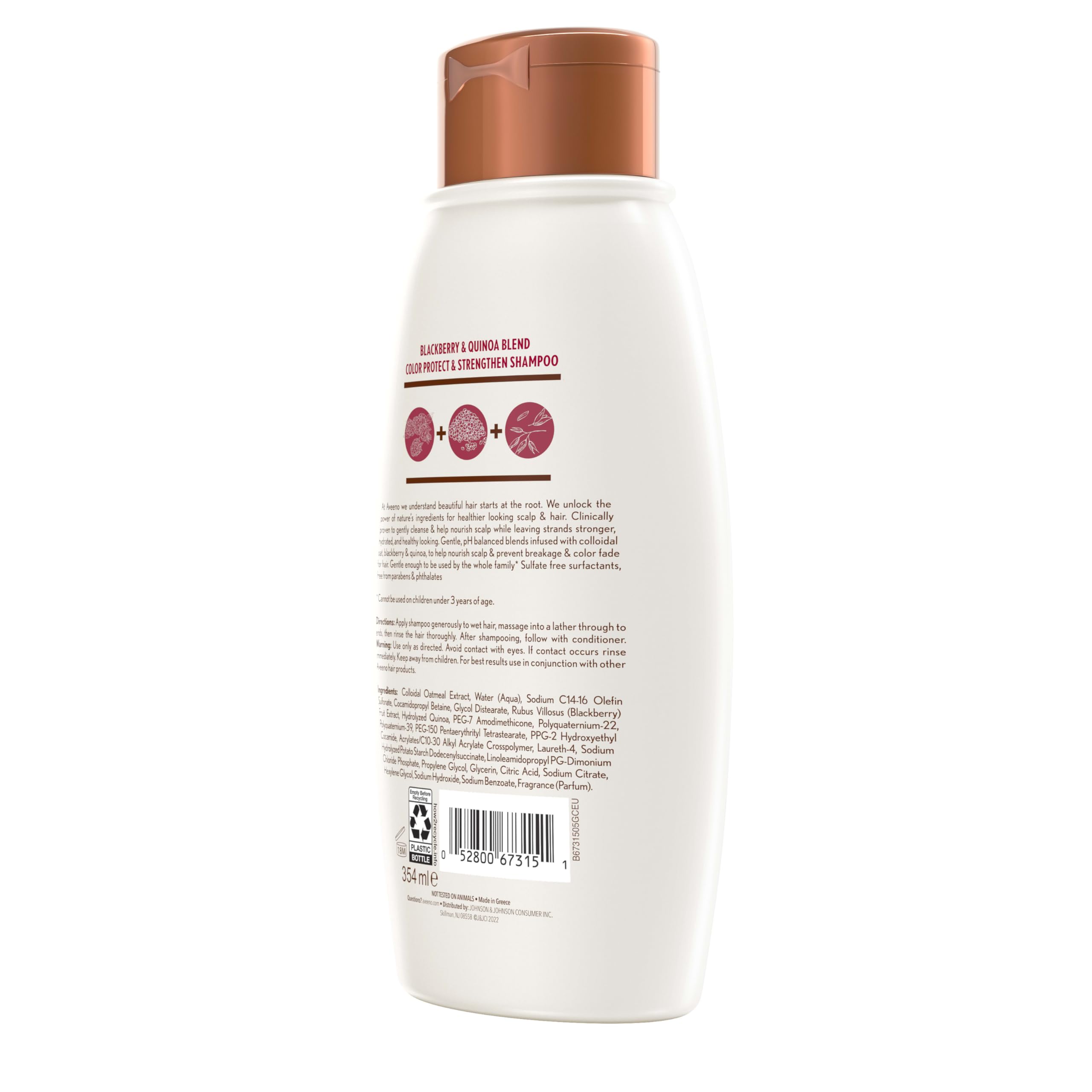 Aveeno before and after hair strands showing improved color protection