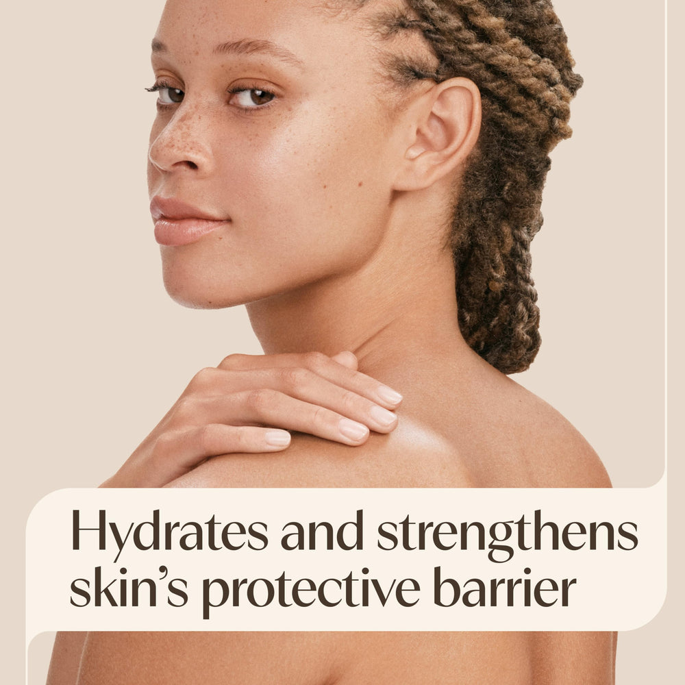 Aveeno bottle back label details highlighting ingredient and usage benefit
