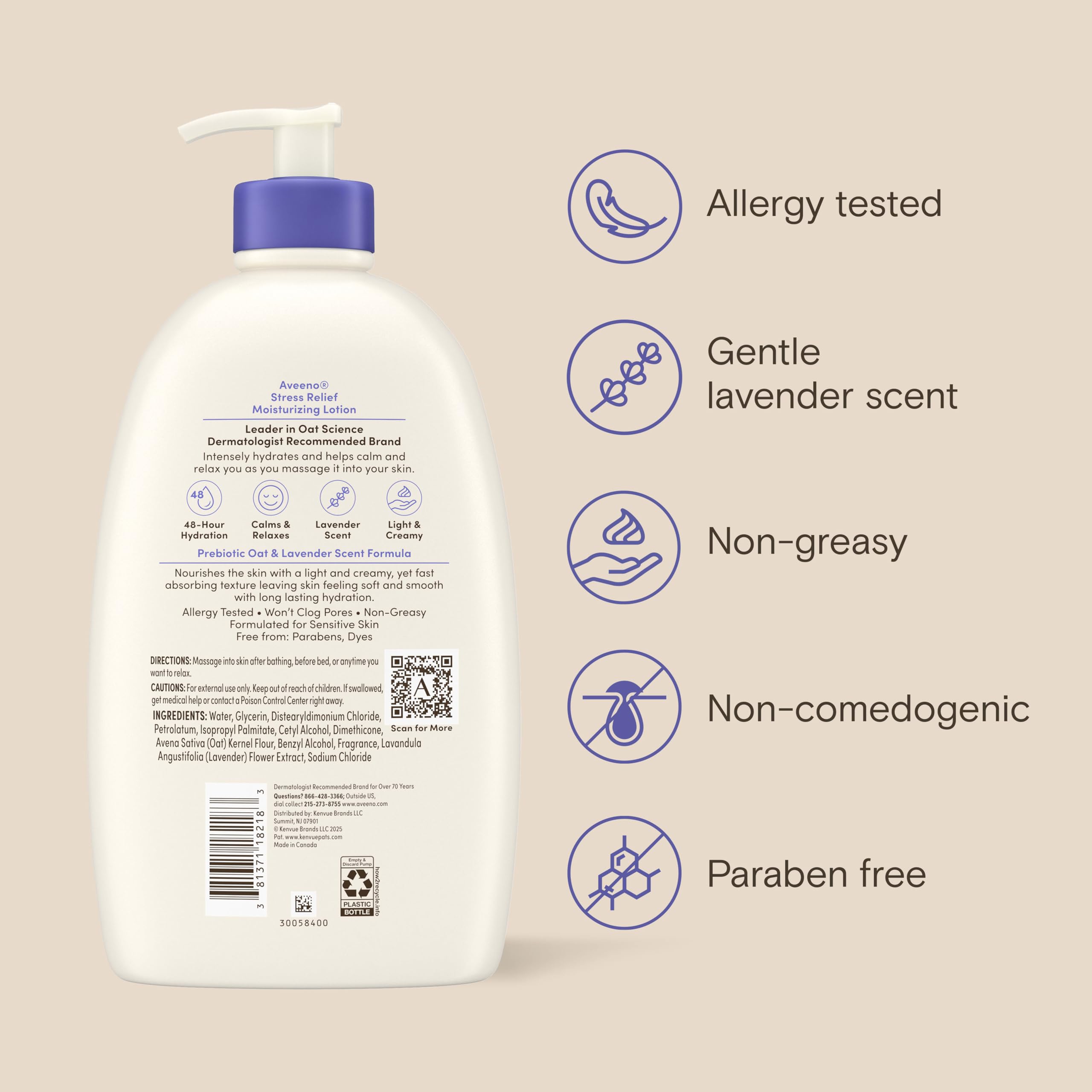 Aveeno back label with usage and ingredient info for informed choices