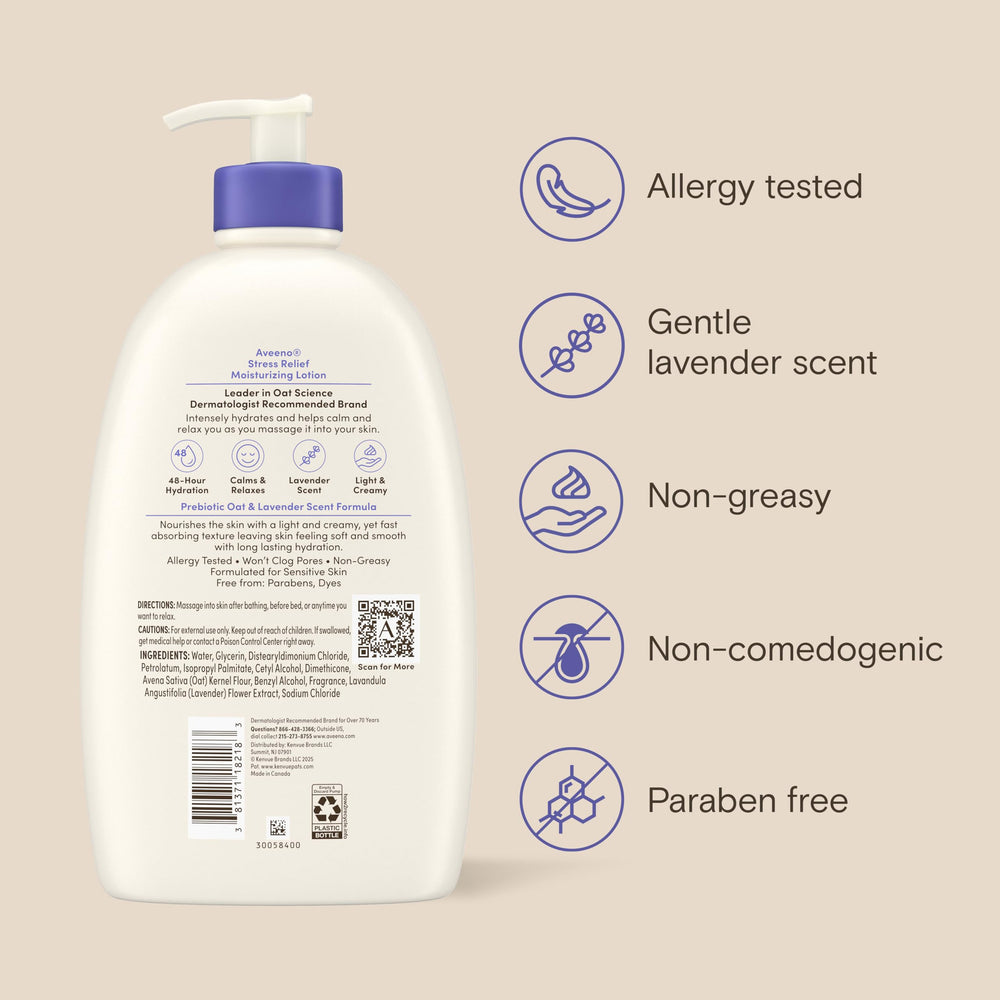 Aveeno back label with usage and ingredient info for informed choices