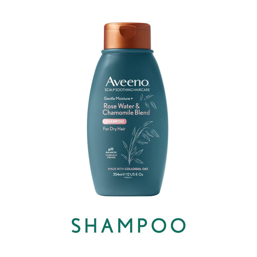Aveeno label close-up highlighting colloidal oat ingredient and calming effect