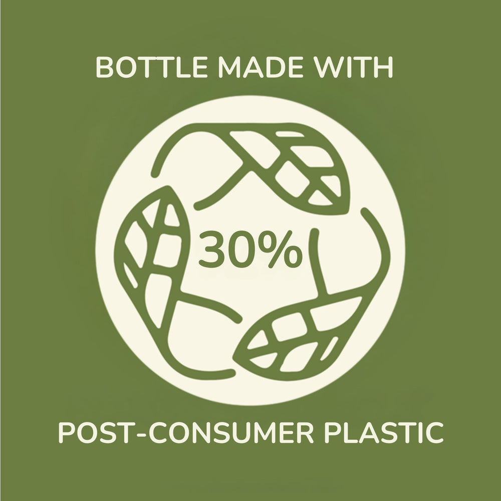 Aveeno bottle held in hand showing 12 fl oz scale and convenience benefit