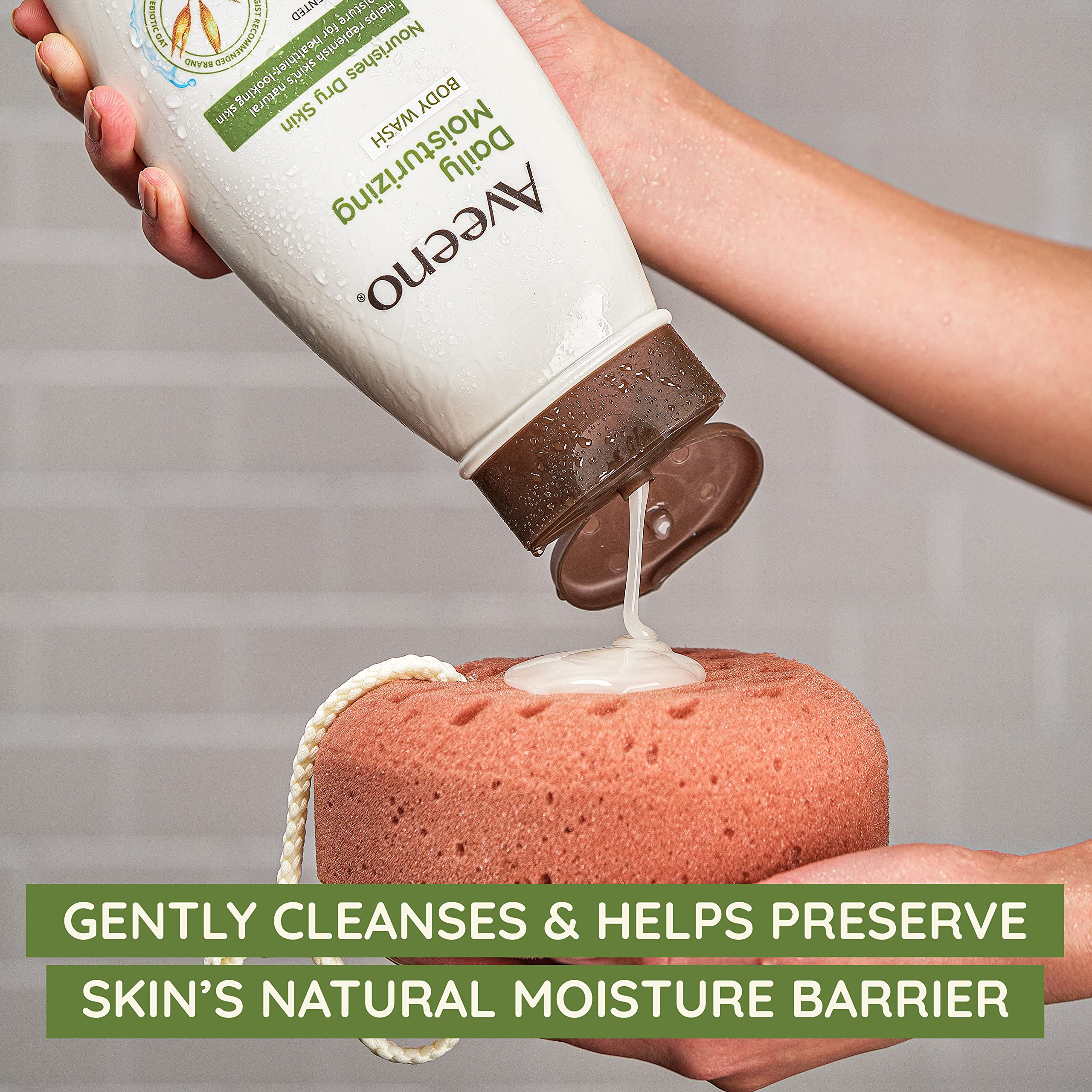 Close-up of Aveeno cream lather texture showing moisturizing benefit