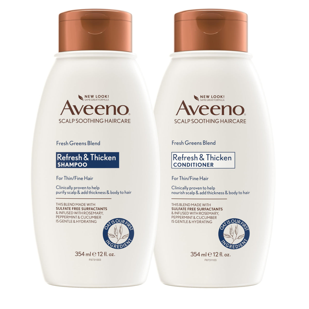 Aveeno front packaging showing Fresh Greens volumizing set and benefits