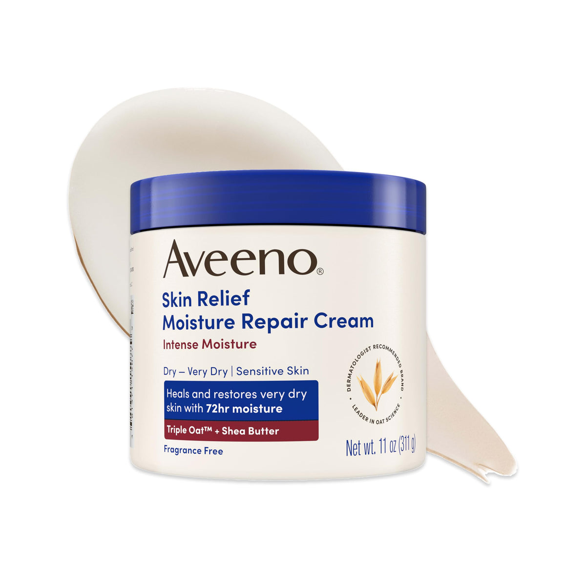 Aveeno front packaging showing 11 oz tube and benefit of intense moisture