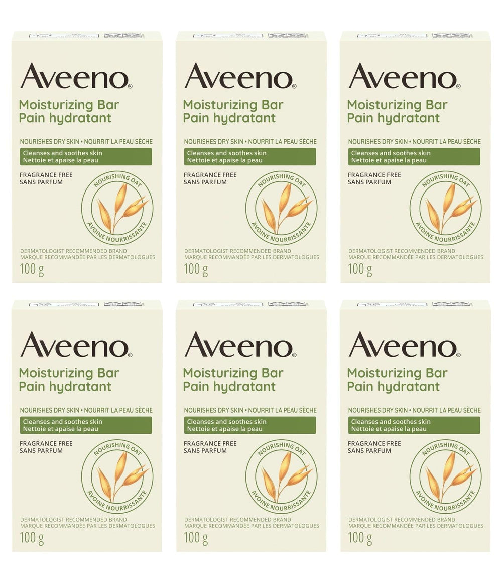 Aveeno front packaging showing six bars and value pack benefit