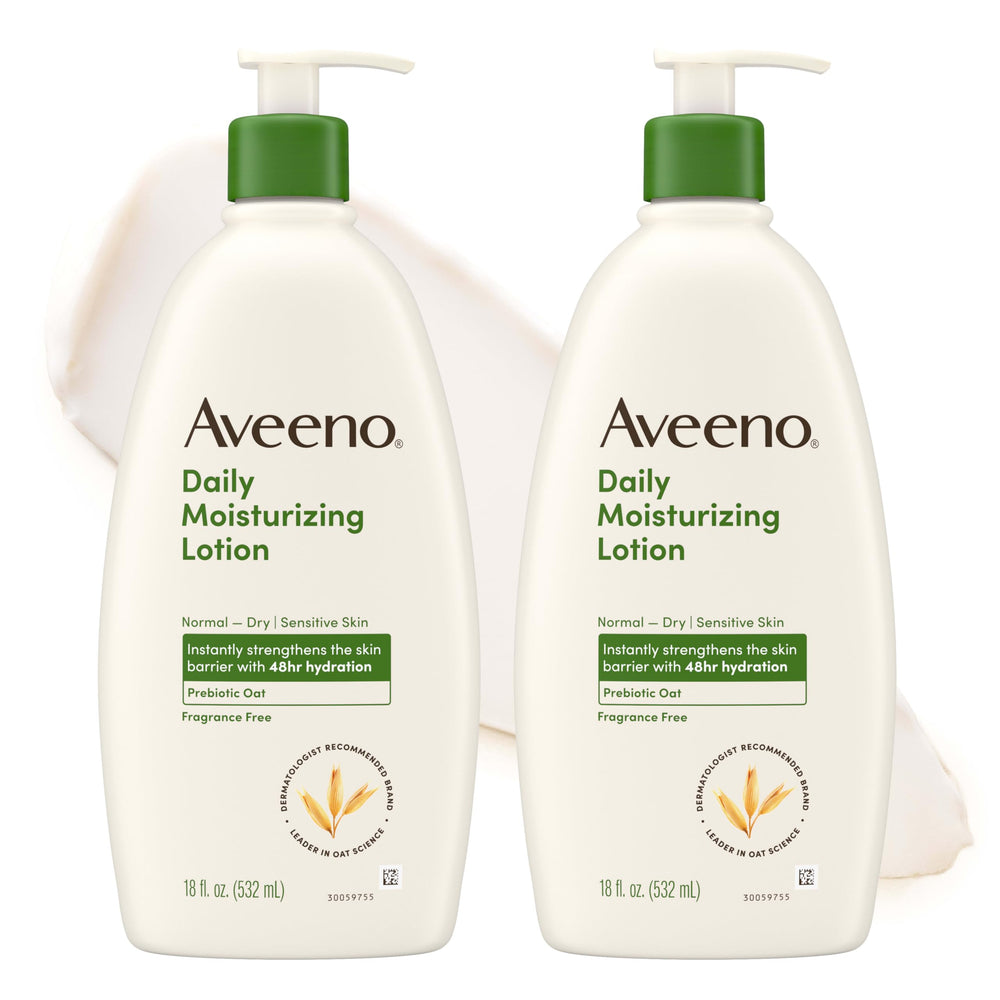 Aveeno front packaging two bottles showing value pack and size benefit