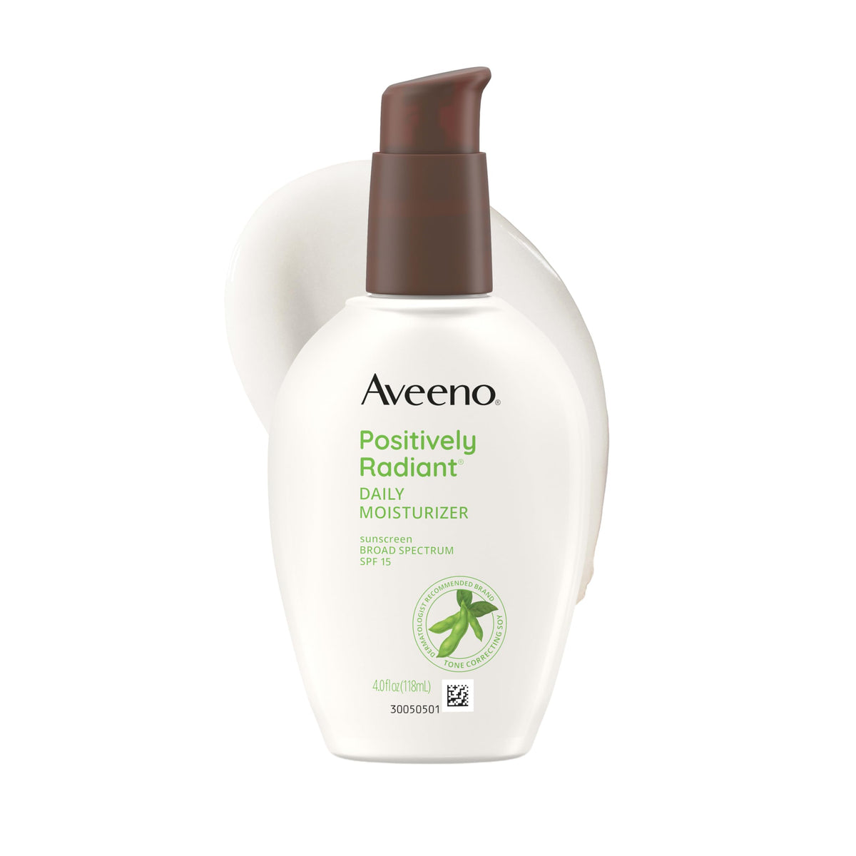 Aveeno front packaging showing bottle and SPF benefit
