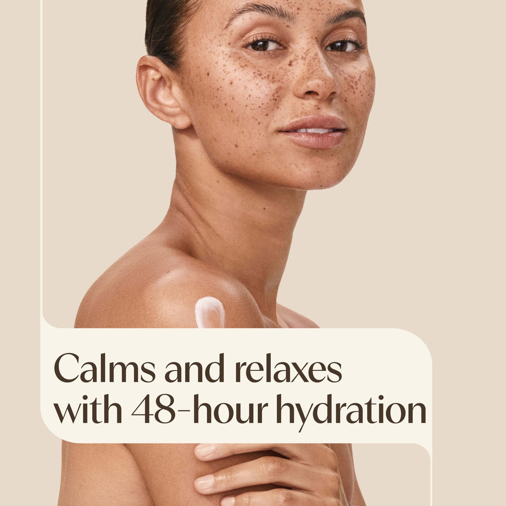 Aveeno lotion texture on skin showing creamy, fast-absorbing hydration