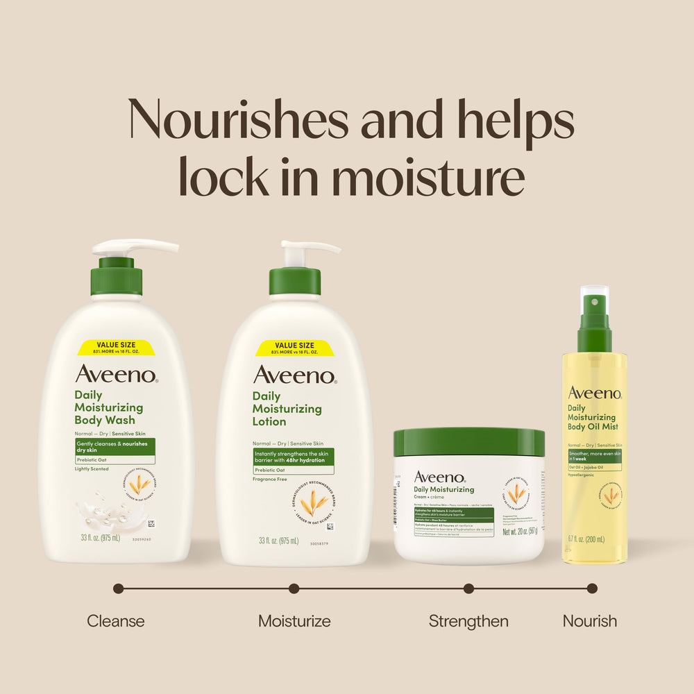 Applying Aveeno cream at bedside for overnight skin nourishment and comfort