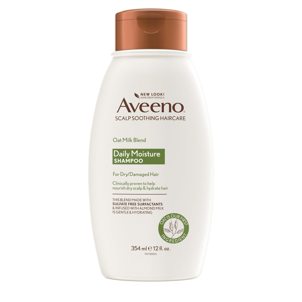 Aveeno bottle front packaging showing product and hydrating benefit