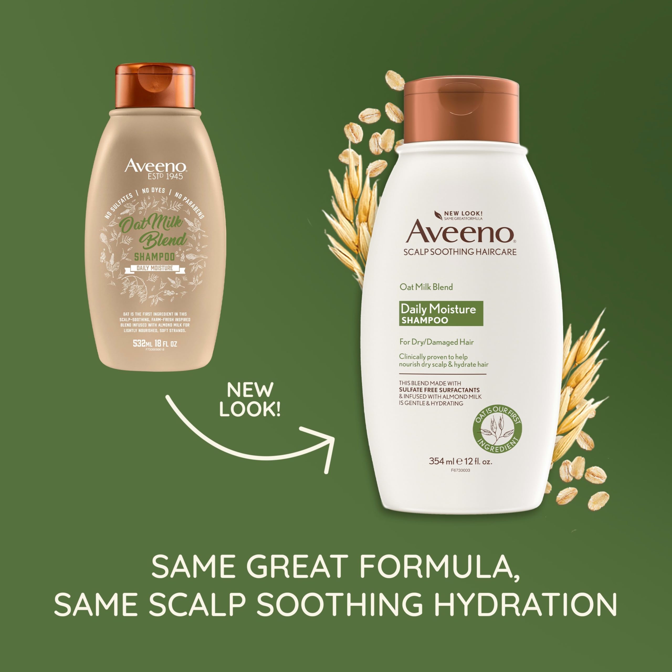 Aveeno label close-up highlighting oat milk blend and clear instructions