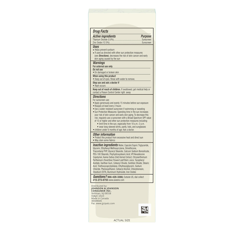 Aveeno mineral pigment close-up highlighting zinc oxide and titanium dioxide protection