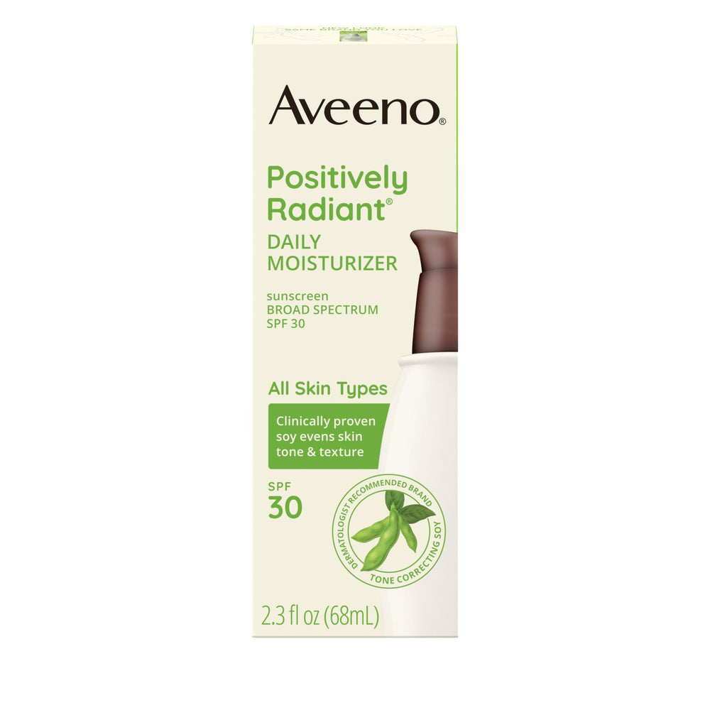 Aveeno label close-up highlighting SPF 30 and ingredient callouts