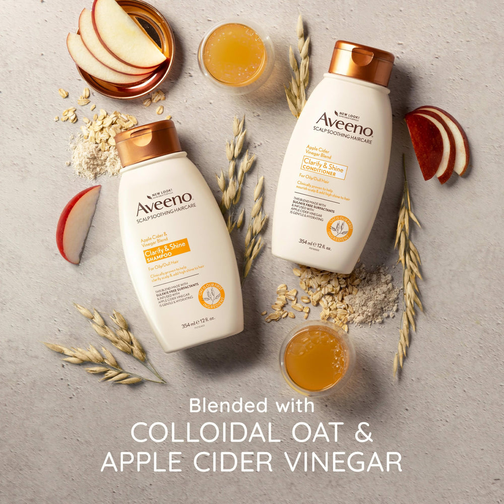 Aveeno shampoo poured into hand illustrating easy application benefit