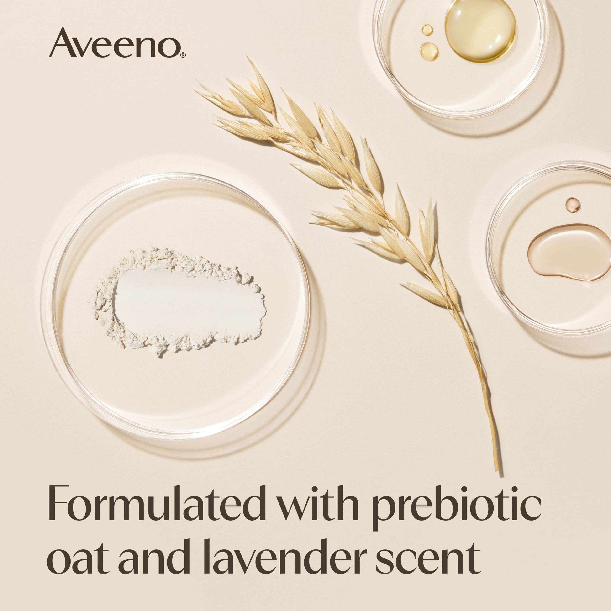 Aveeno bottle in hand showing scale and long-lasting 33 oz supply