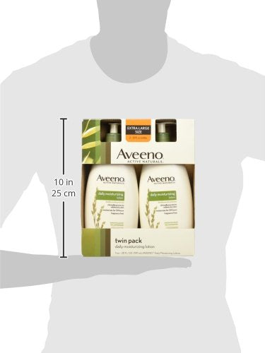 Aveeno bottles on shelf showing scale and value of two 20 fl oz pumps