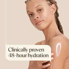 Aveeno cream texture swirl showing lightweight, fast-absorbing hydration benefit