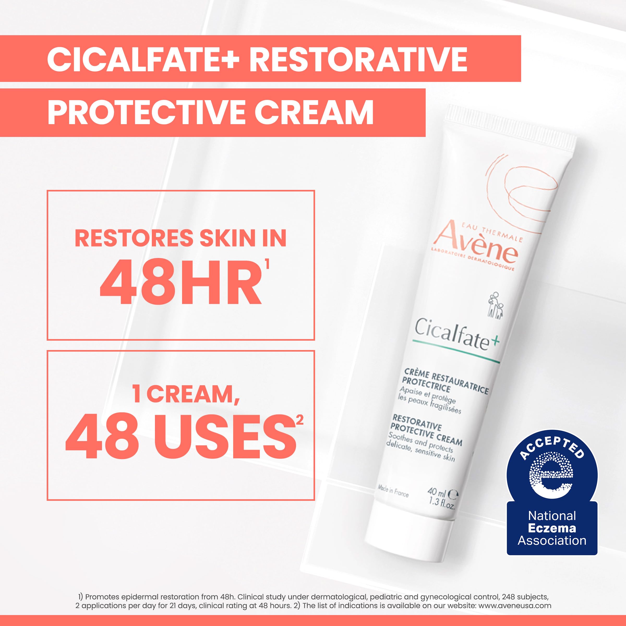 Avène Cicalfate+ tube open displaying creamy texture, easy-to-spread barrier