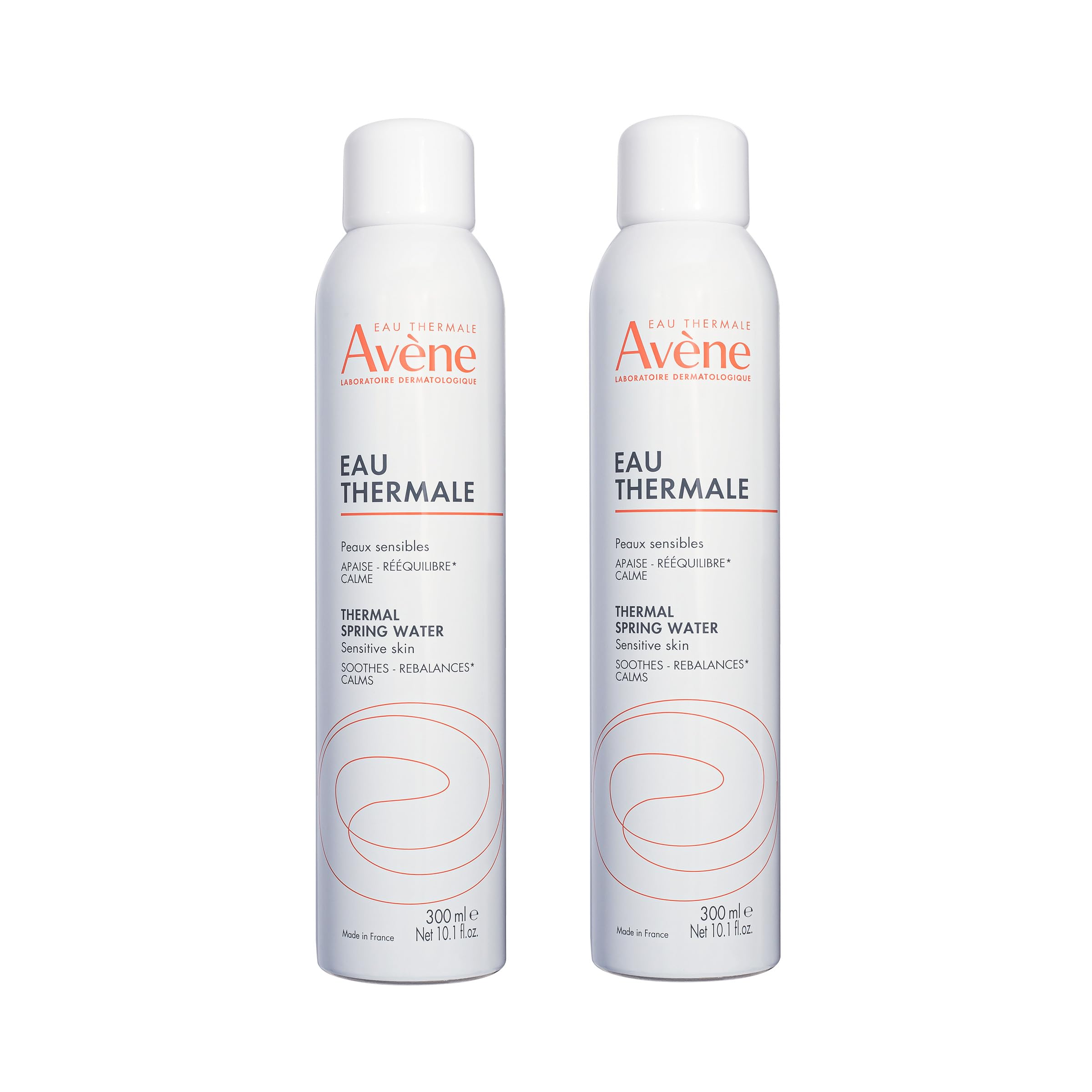 Eau Thermale Avène front packaging showing dual cans and branding benefit soothing
