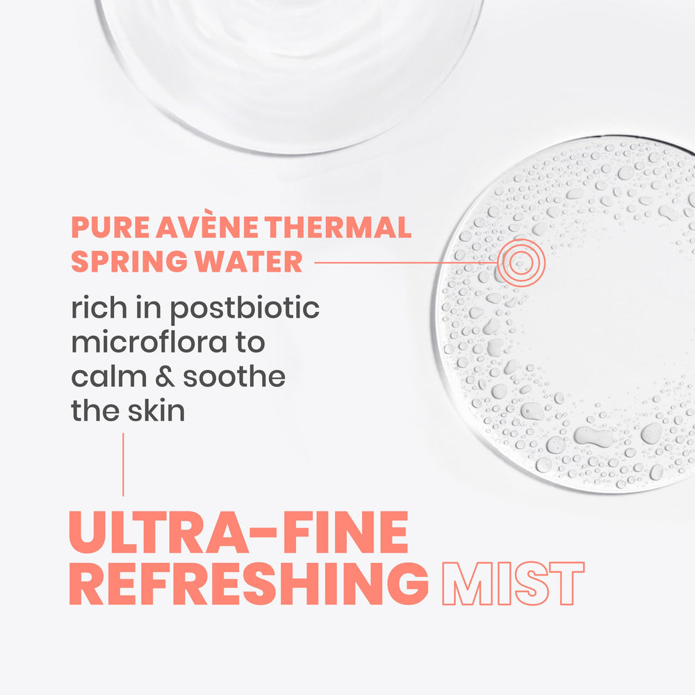 Avène bottle on bathroom vanity suggesting daily routine hydration benefit