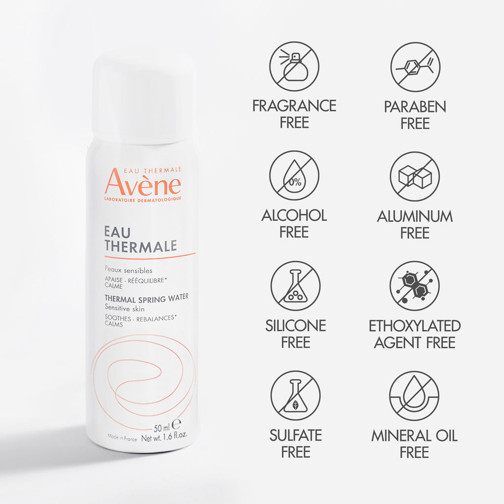 Avène can next to skincare bottle showing scale and easy storage benefit