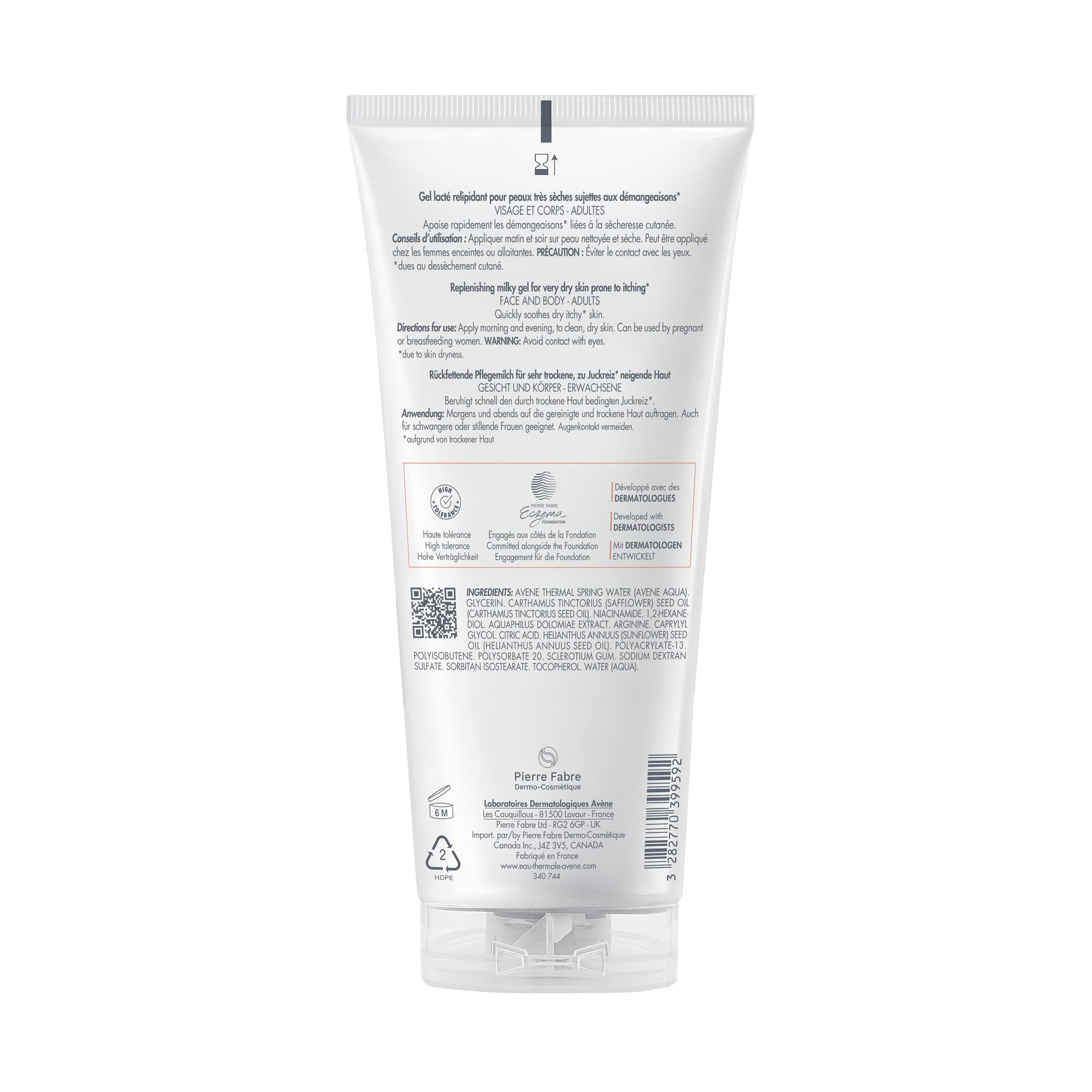 Eau Thermale Avène milky gel on bathroom shelf in lifestyle setting for daily routine