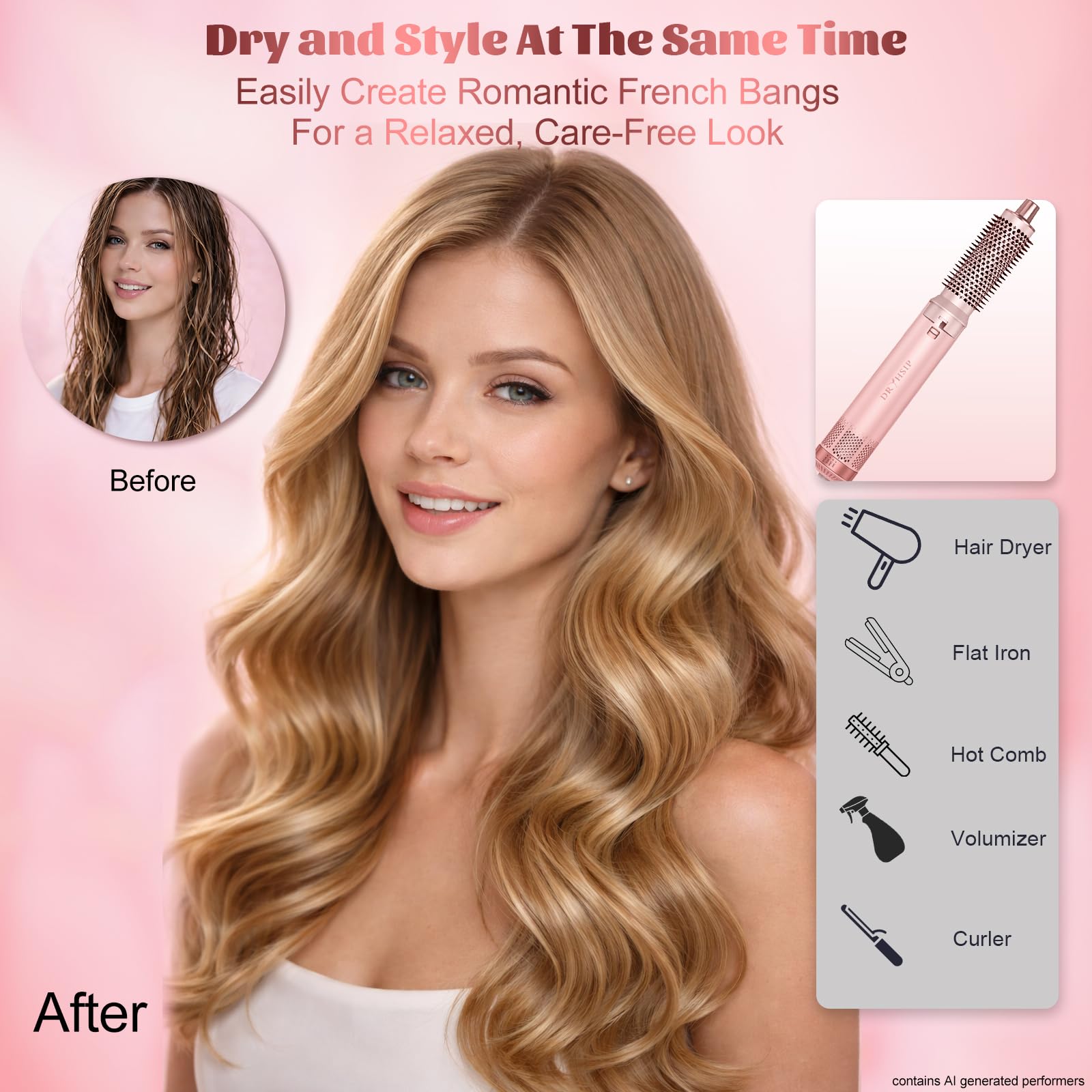 AVENHO in use on long hair delivering volume and shine during blowout