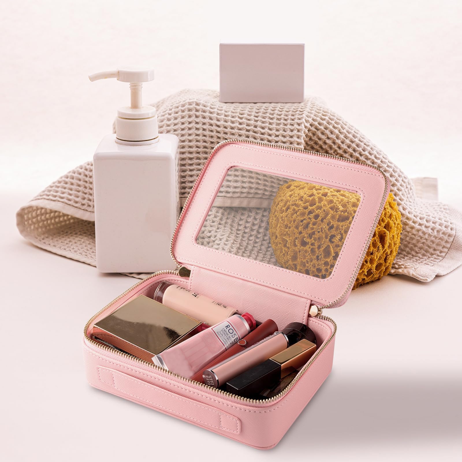 Aveniee interior with arranged cosmetics showing organized storage capability