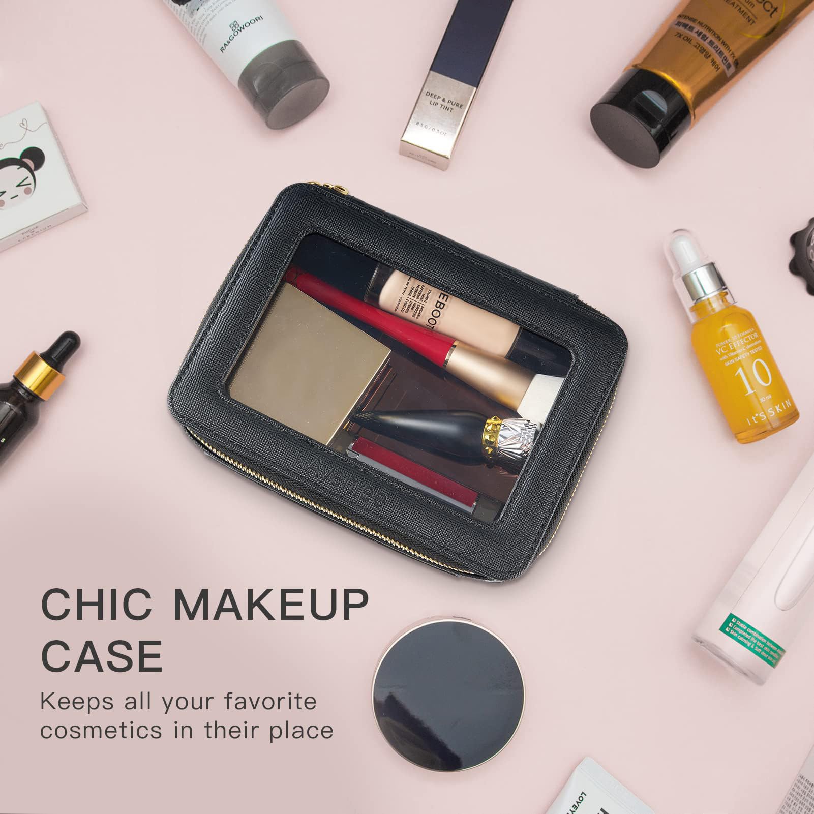 Aveniee displayed on a vanity offering stylish storage and easy reach