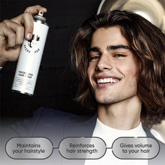 Avenue Man being sprayed on damp hair for root lift and styling benefit