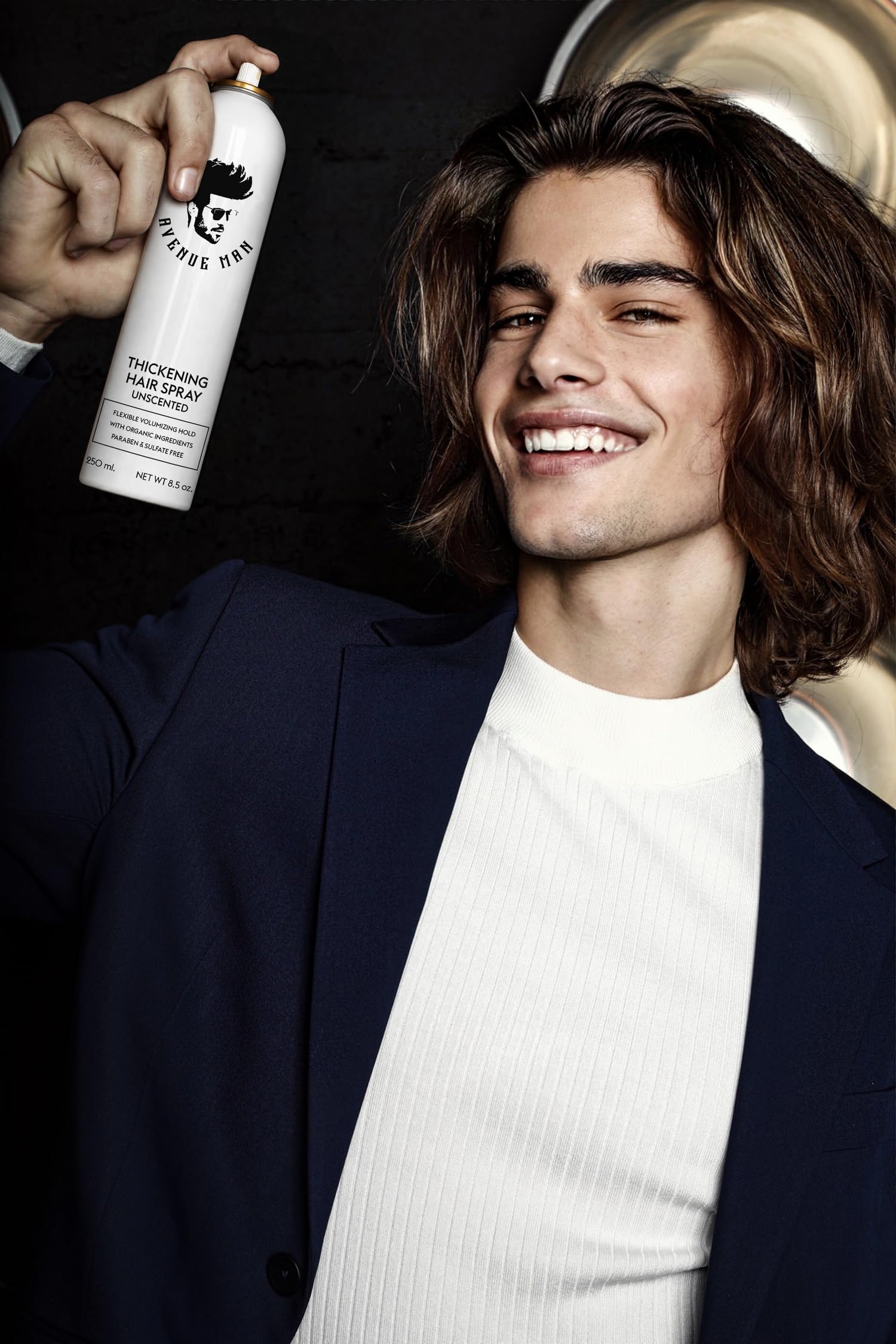 Avenue Man label highlighting professional styling origin and trust benefit