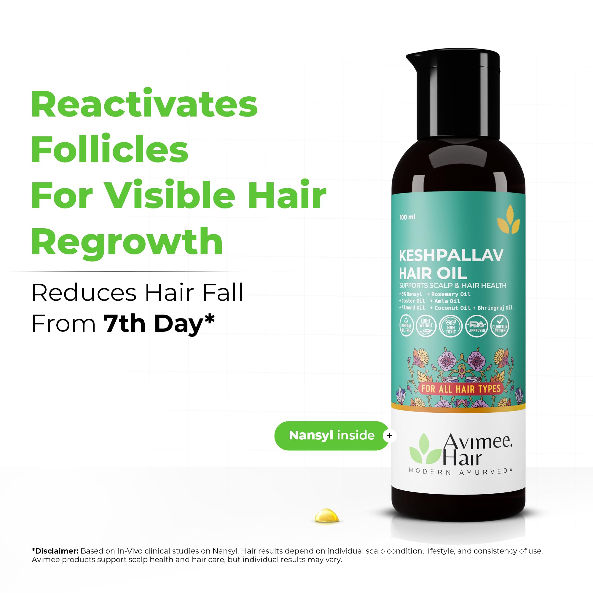 AVIMEE HERBAL oil pouring close-up demonstrating smooth texture and nourishment