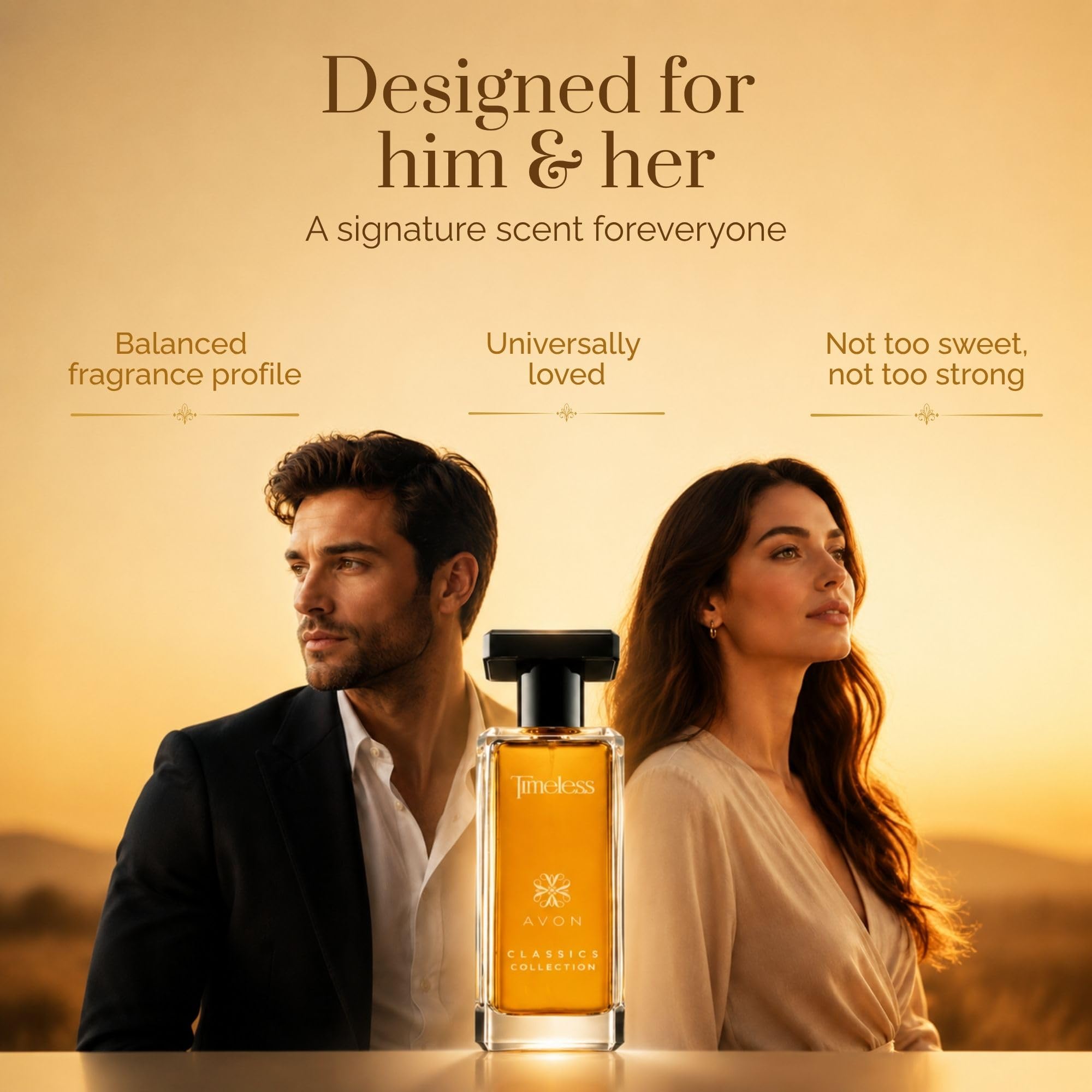 AVON scent notes close-up with bergamot, jasmine, patchouli imagery showing fragrance profile benefit