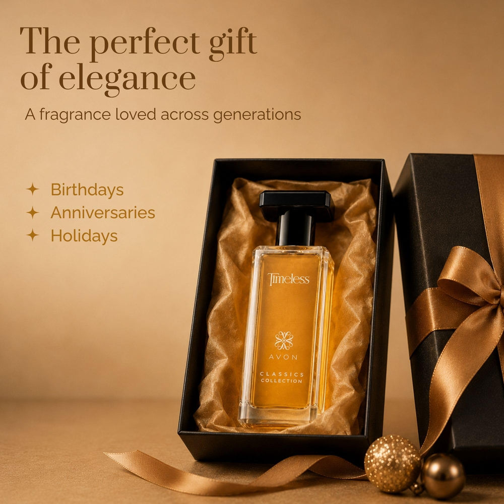 AVON gift-wrapped bottle on a table illustrating presentable packaging and gifting ease