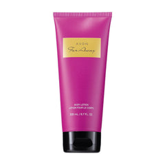 AVON Far Away body lotion front bottle showing label and warm-spice scent benefits
