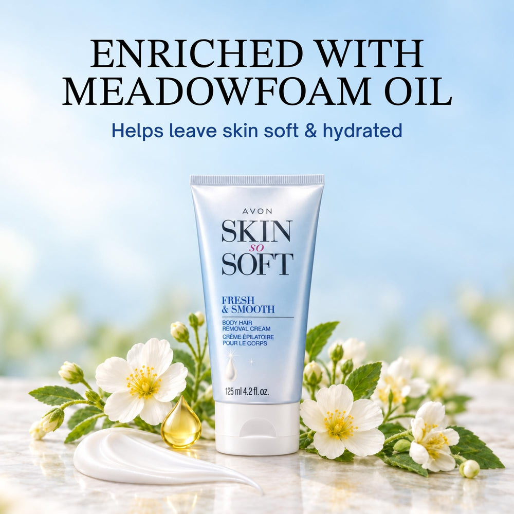 AVON cream applied to leg demonstrating smooth even coverage and control