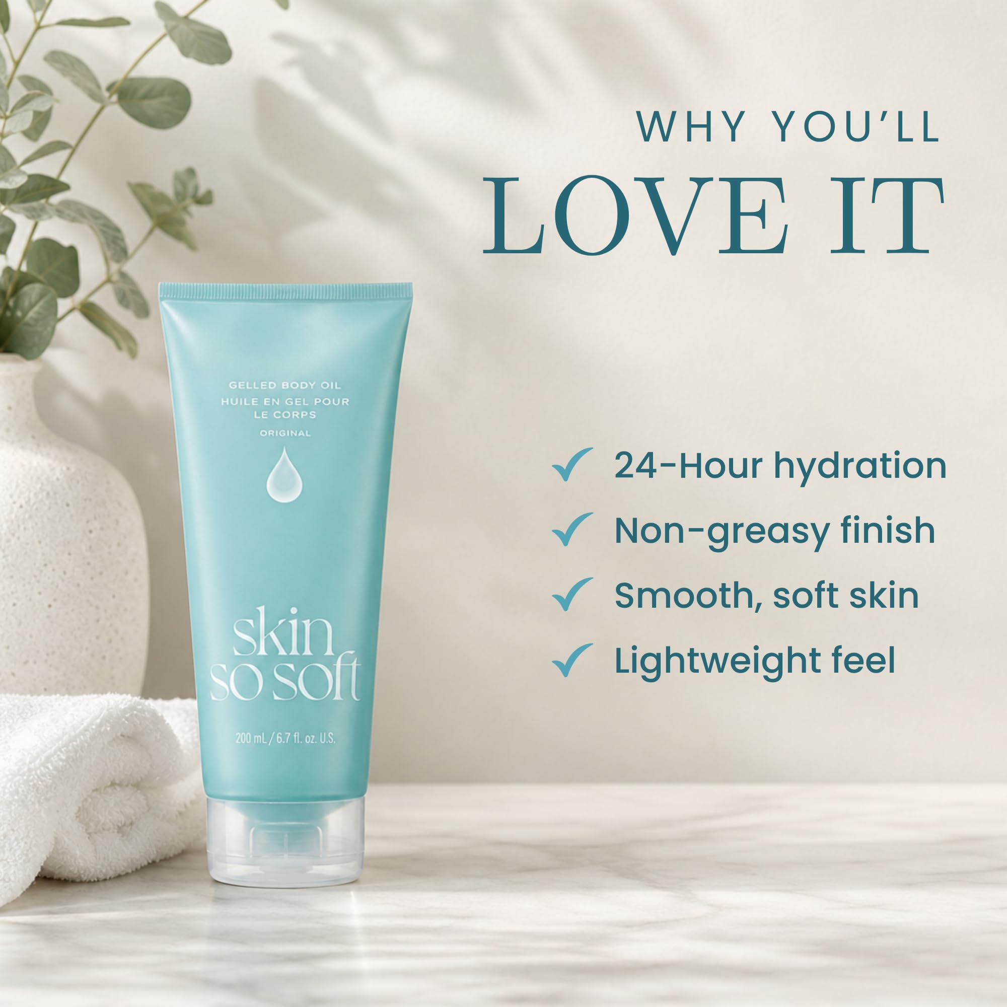 AVON Skin So Soft applied to hand demonstrating fast absorption benefit