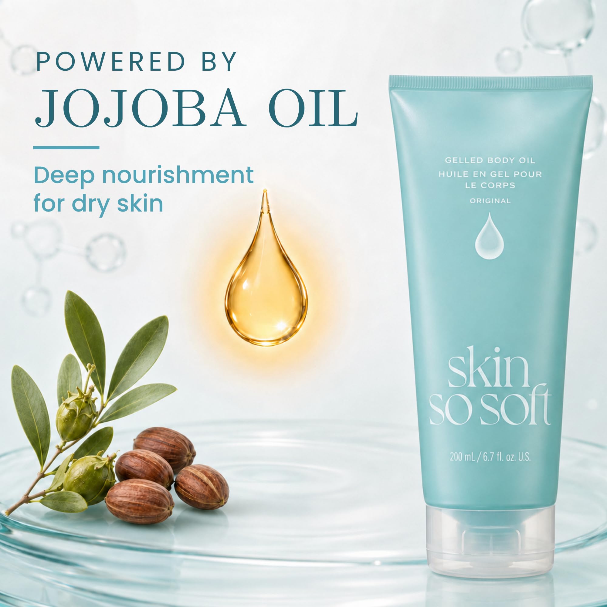 AVON Skin So Soft beside common toiletries to show travel-friendly scale
