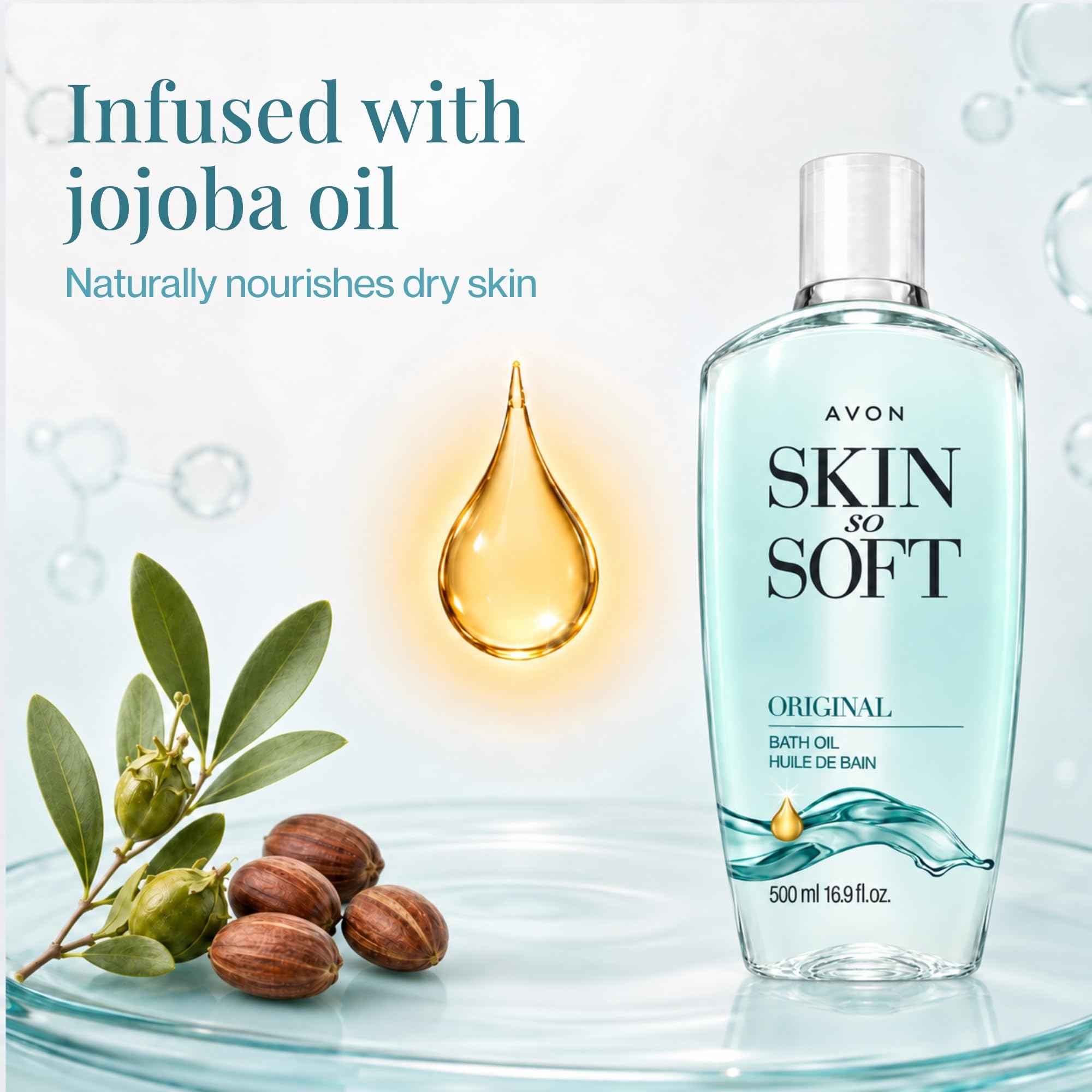 AVON label close-up highlighting jojoba ingredient and trusted formula
