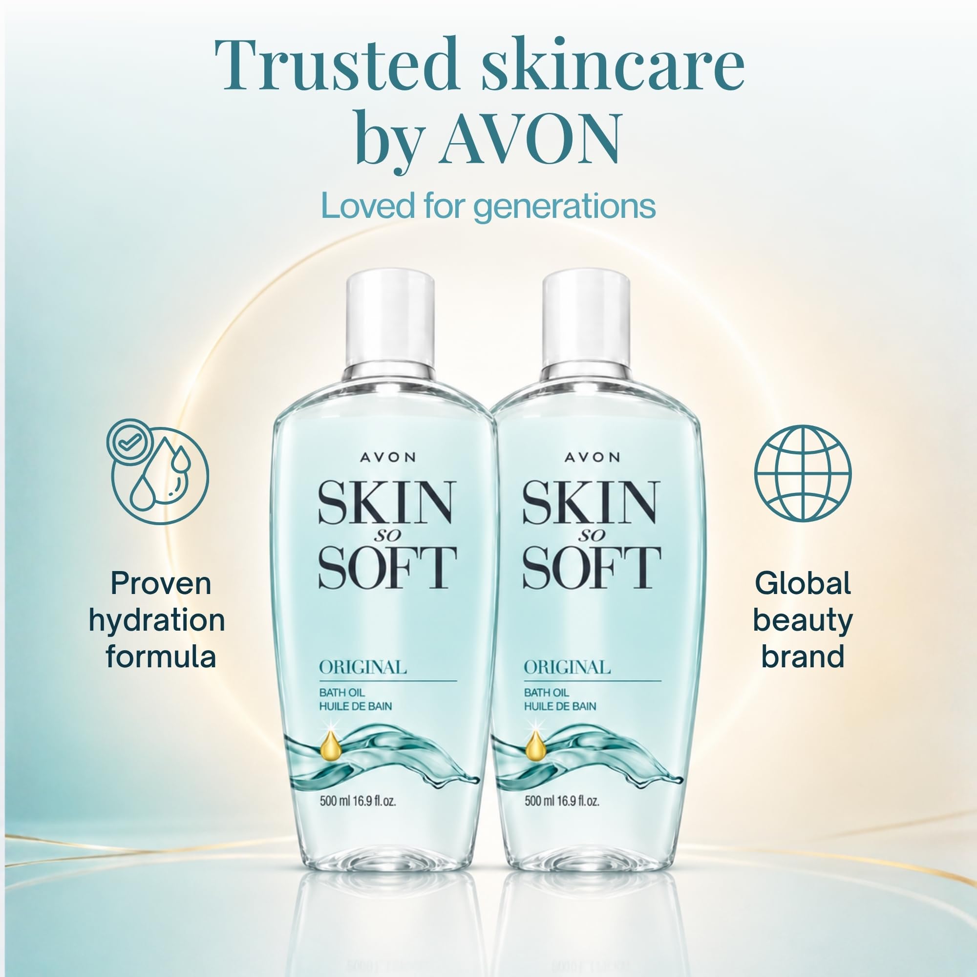 AVON bottles styled on bathroom shelf suggesting daily ritual and heritage