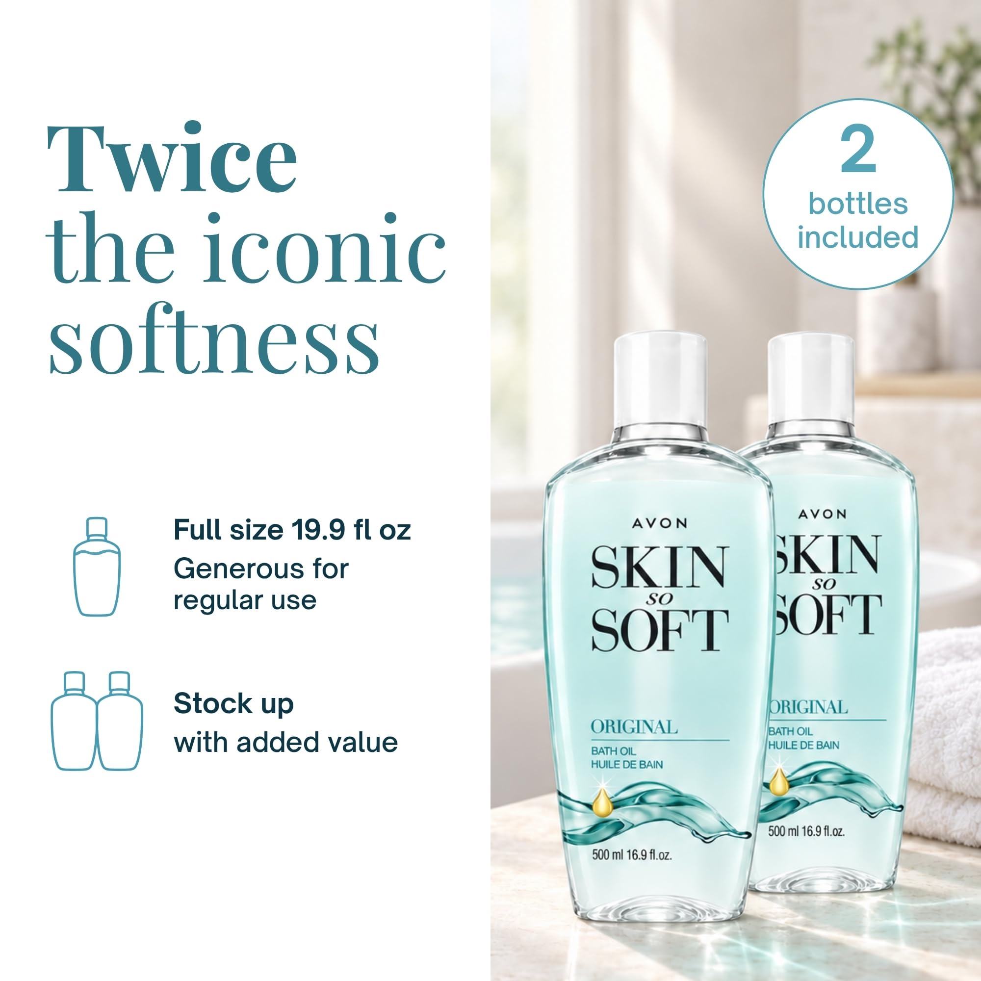 AVON bottle pouring a controlled stream emphasizing easy dispensing benefit