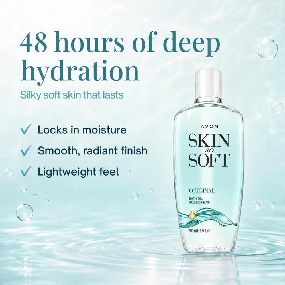 AVON oil texture on damp skin demonstrating fast absorption and non-greasy feel
