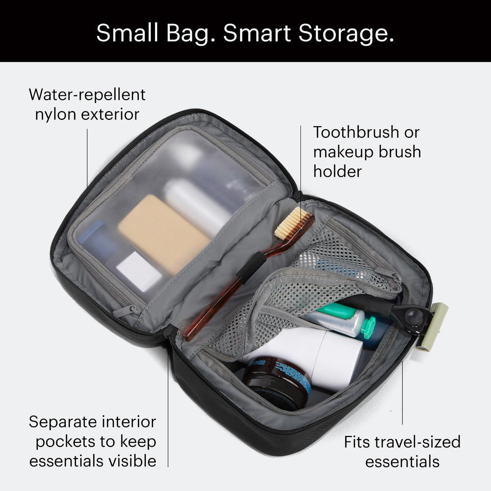 Away branded elastic loop holding toothbrush to prevent shifting benefit