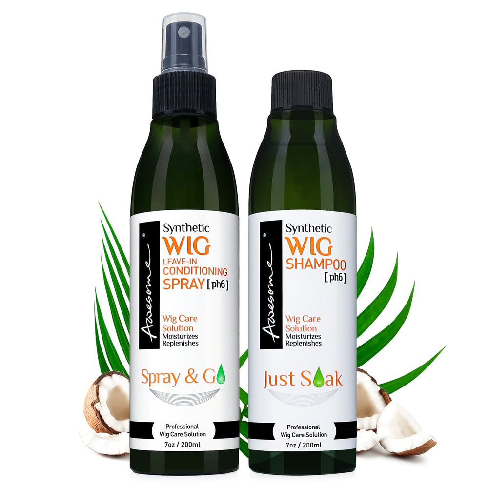 Awesome front packaging showing shampoo and spray, convenient all-in-one care kit